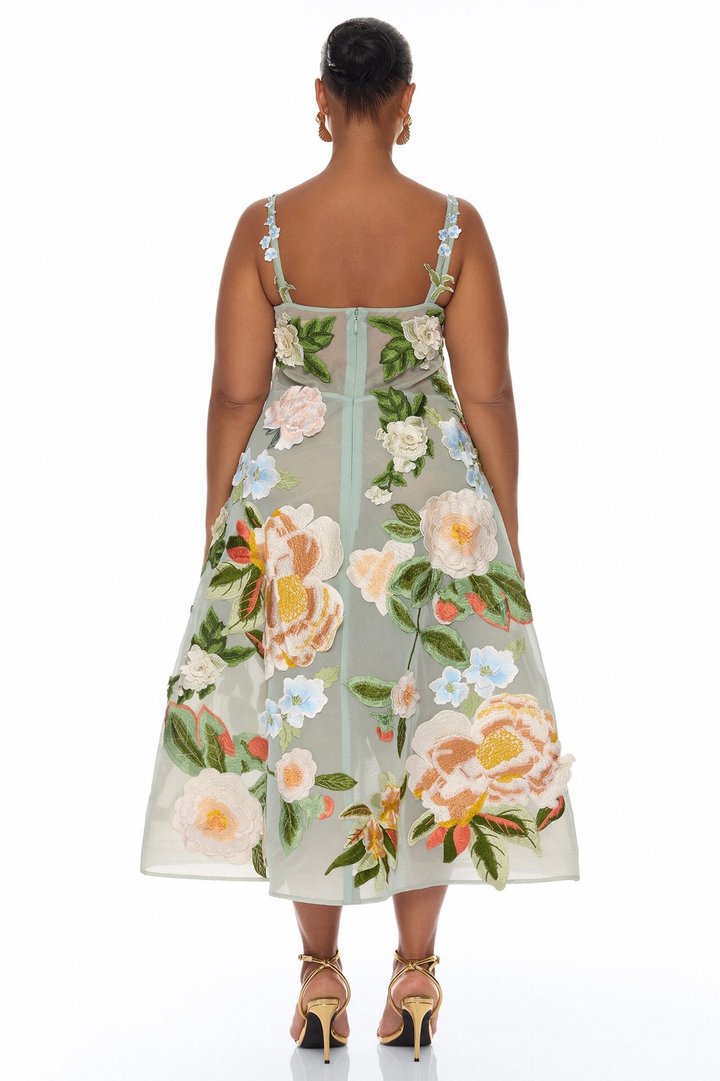 Love Like This Floral Embroidered Midi Dress - Sage/combo