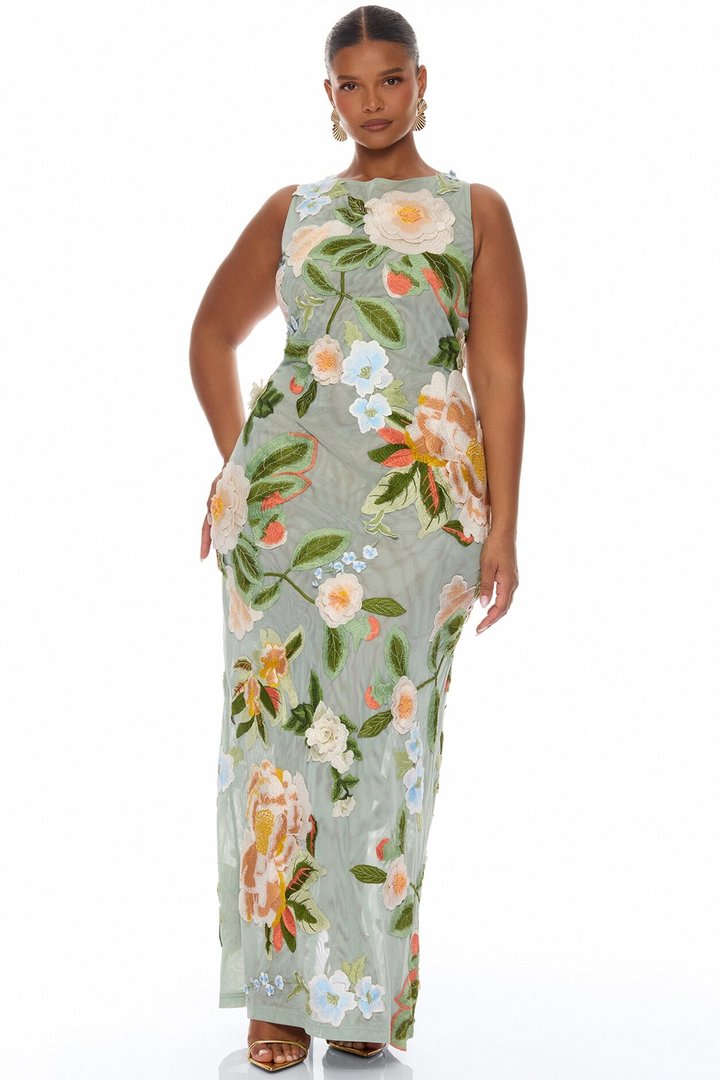 Love Like This Floral Embroidered Maxi Dress - Sage/combo
