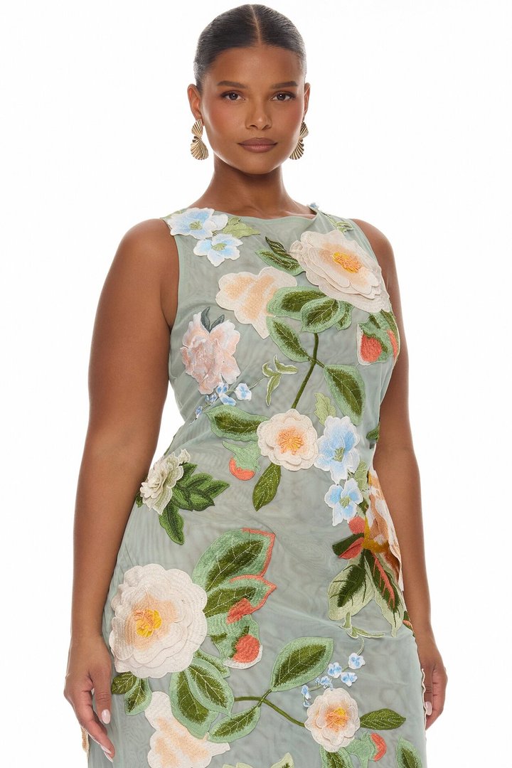 Love Like This Floral Embroidered Maxi Dress - Sage/combo