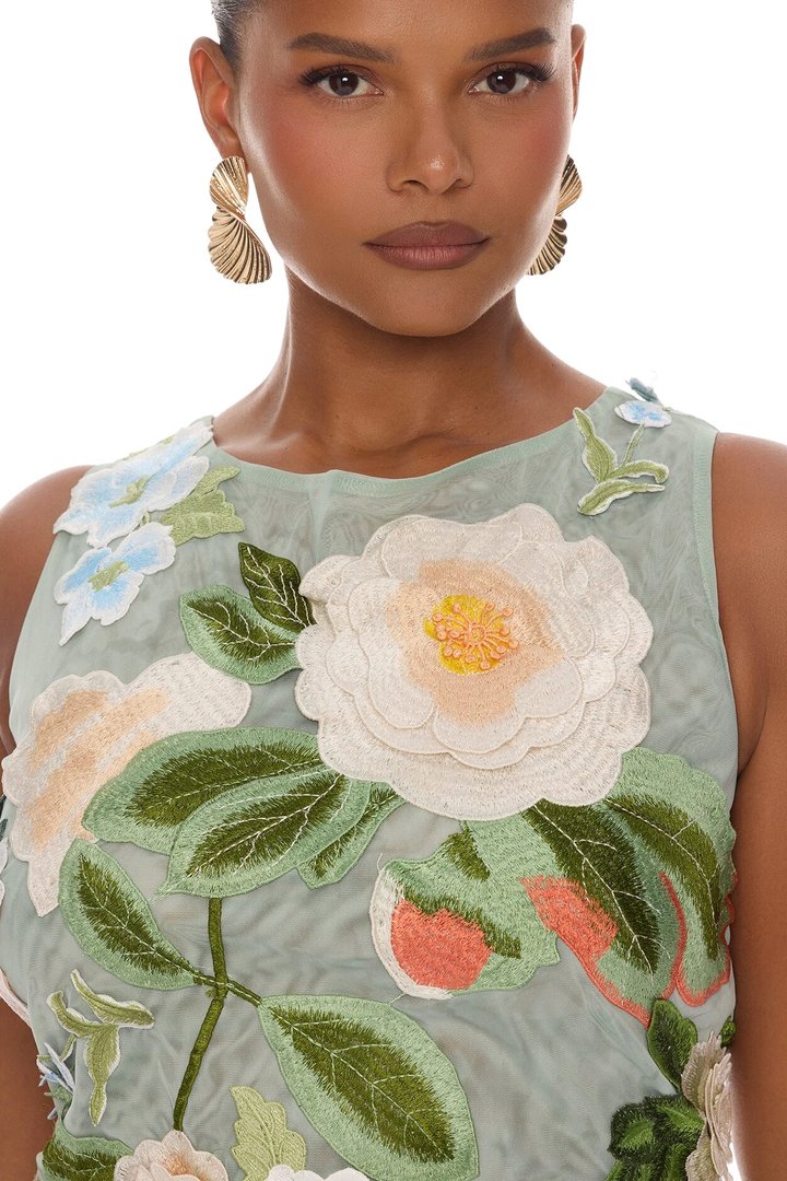 Love Like This Floral Embroidered Maxi Dress - Sage/combo