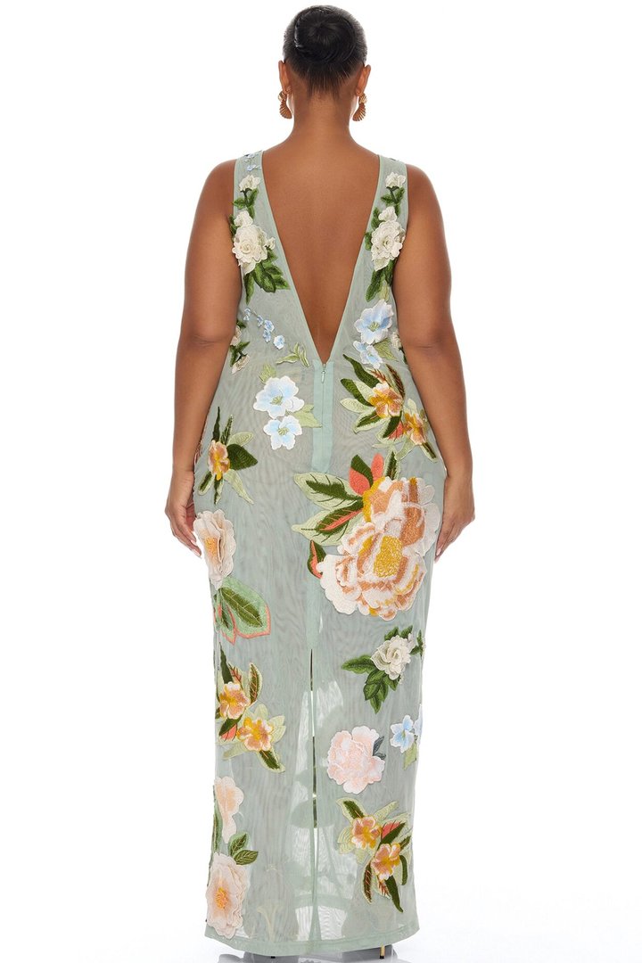 Love Like This Floral Embroidered Maxi Dress - Sage/combo