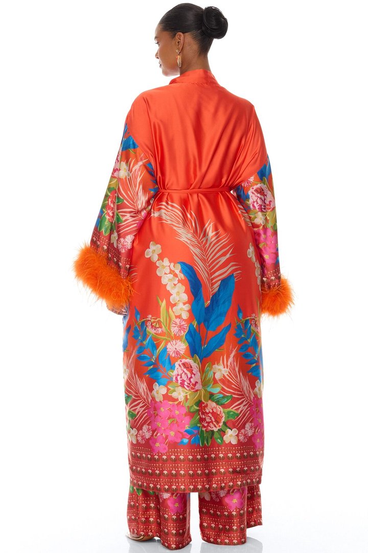 Kassidy Feathered Satin Pant 2 Piece Set - Orange