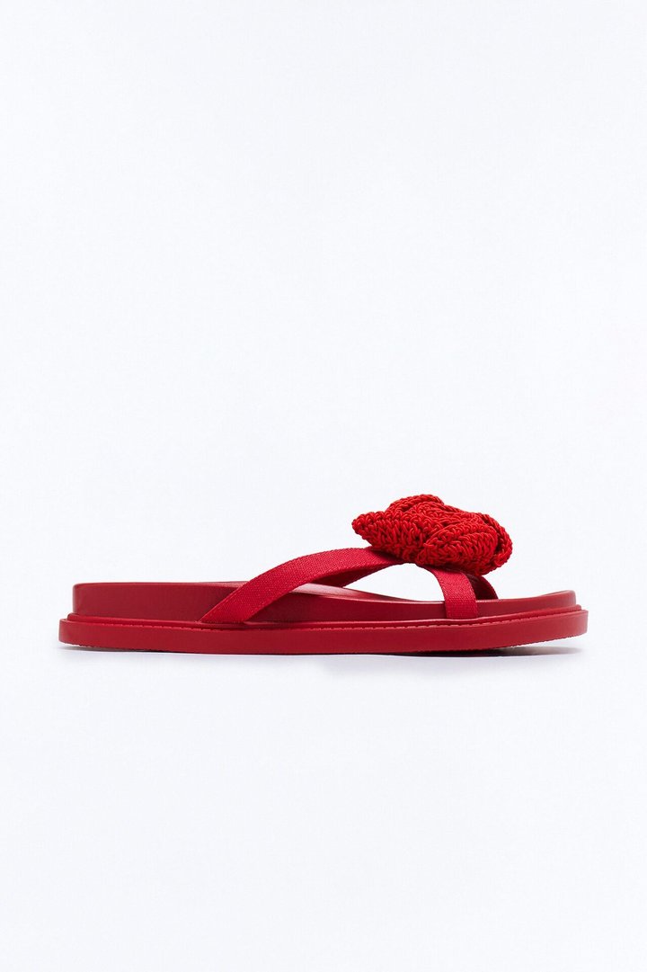 Salomi Knit Flower Sandals - Red