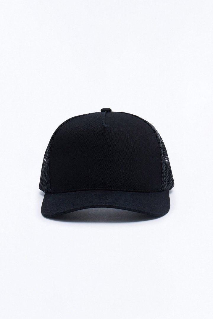 Basic Mesh Back Panel Snapback Hat - Black