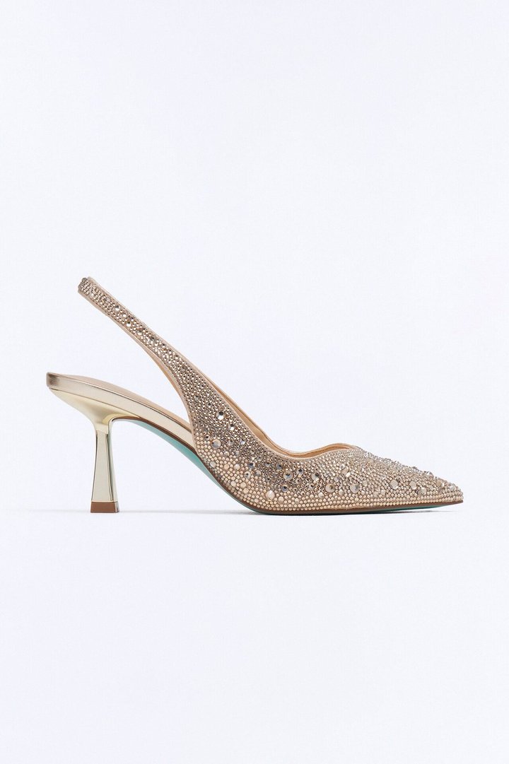 Betsey Johnson Clark Rhinestone Sling Back Pumps - Gold