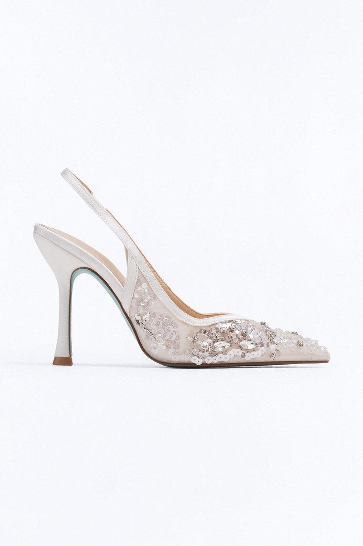 Betsey Johnson Eddie Embellished Slingback Pumps - Ivory