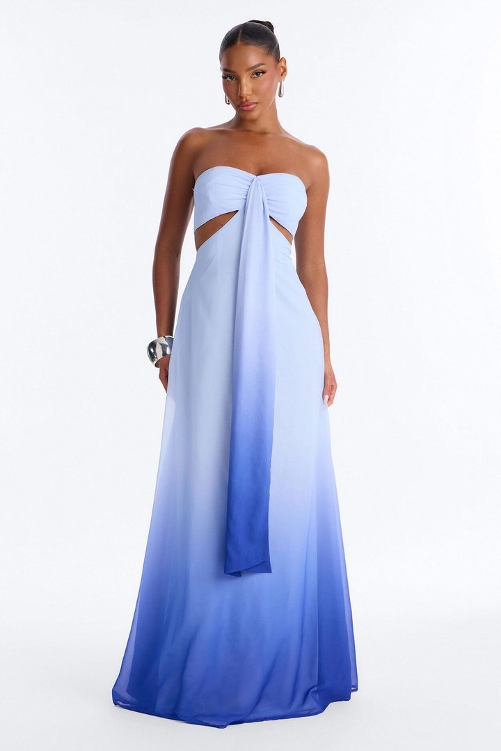 Gracie Draped Ombre Chiffon Maxi Dress - Royal