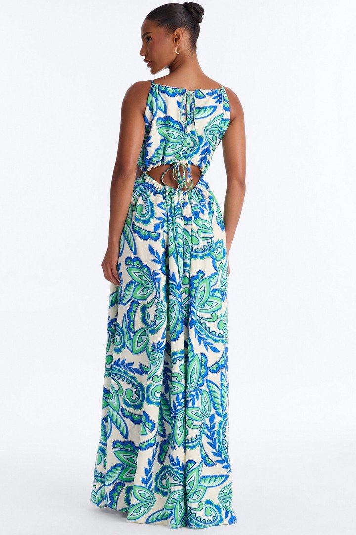 Call On Me Linen Maxi Dress - Blue/combo