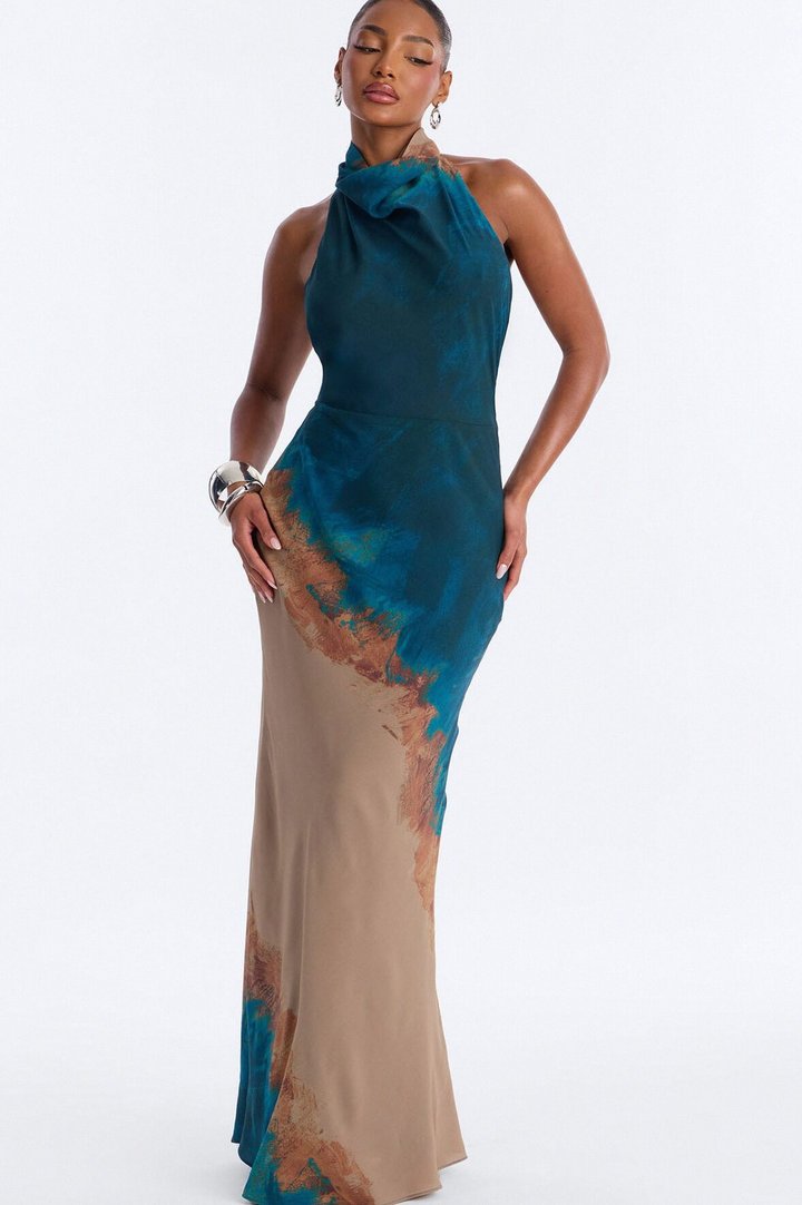 Through The Night Backless Maxi Dress - Teal/combo