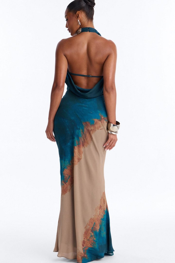 Through The Night Backless Maxi Dress - Teal/combo
