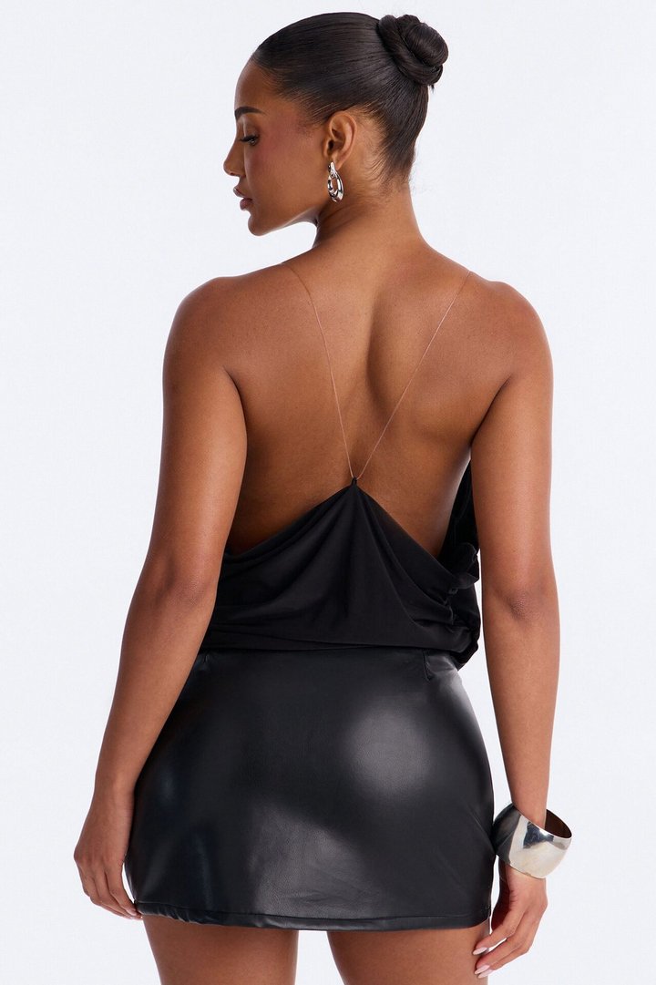 Janet Draped Invisible Strap Tank Top - Black