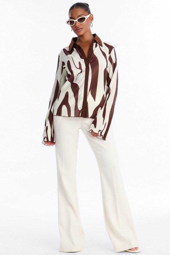 Zahara Button Up Top - Brown/combo