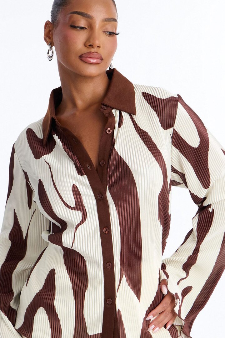 Zahara Button Up Top - Brown/combo