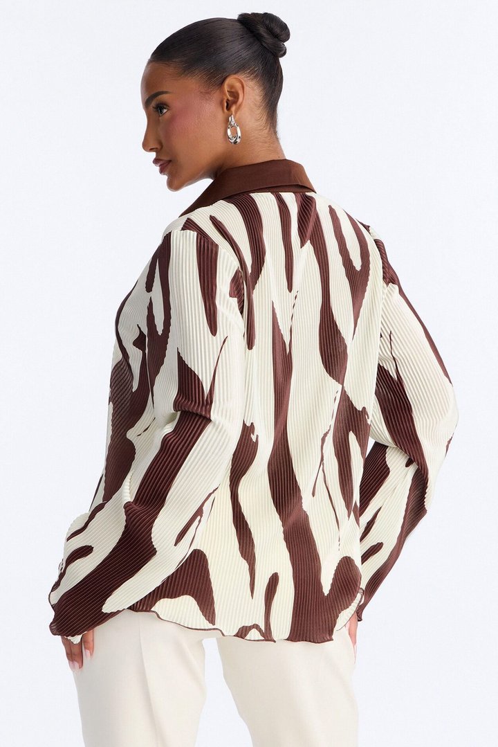 Zahara Button Up Top - Brown/combo