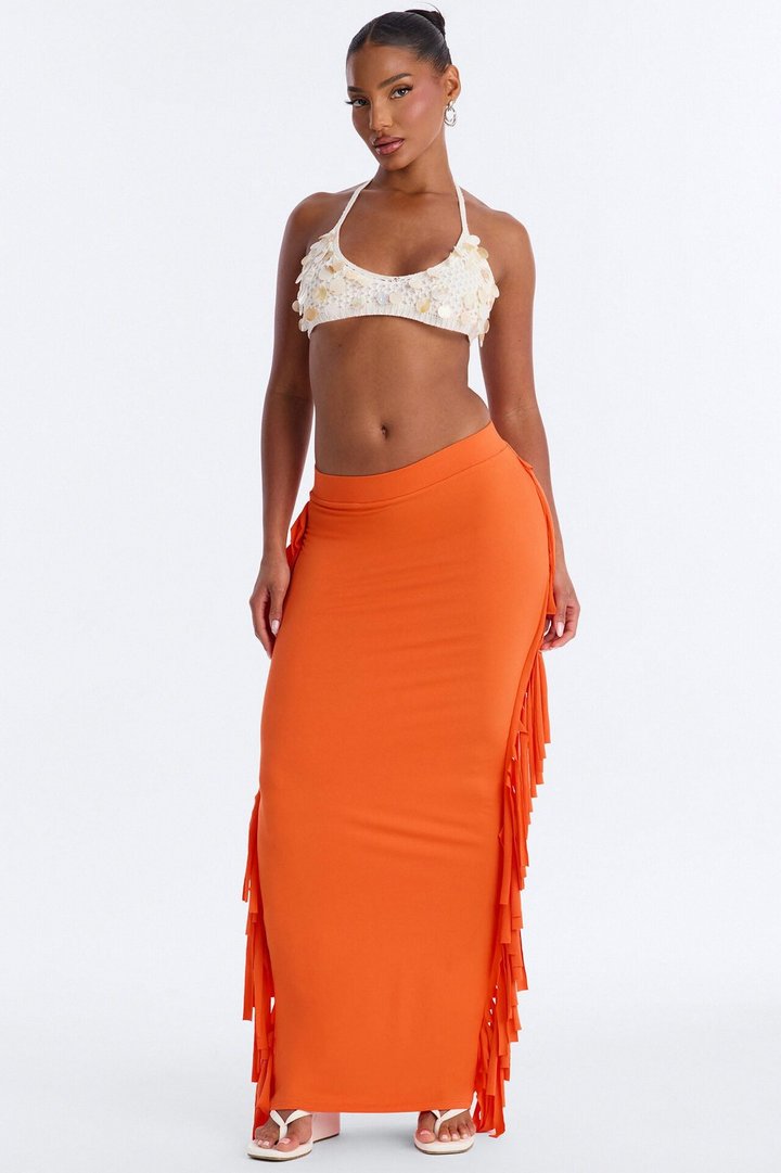 Going Places Fringe Maxi Skirt - Orange