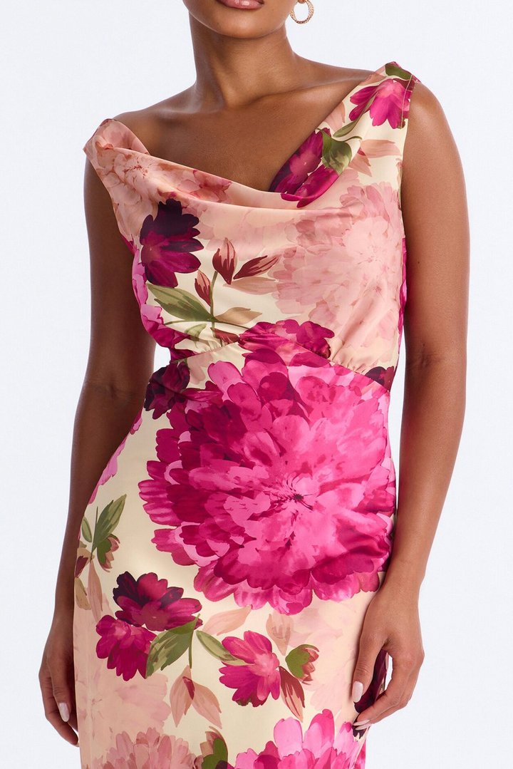 In Full Bloom Satin Maxi Dress - Pink/combo