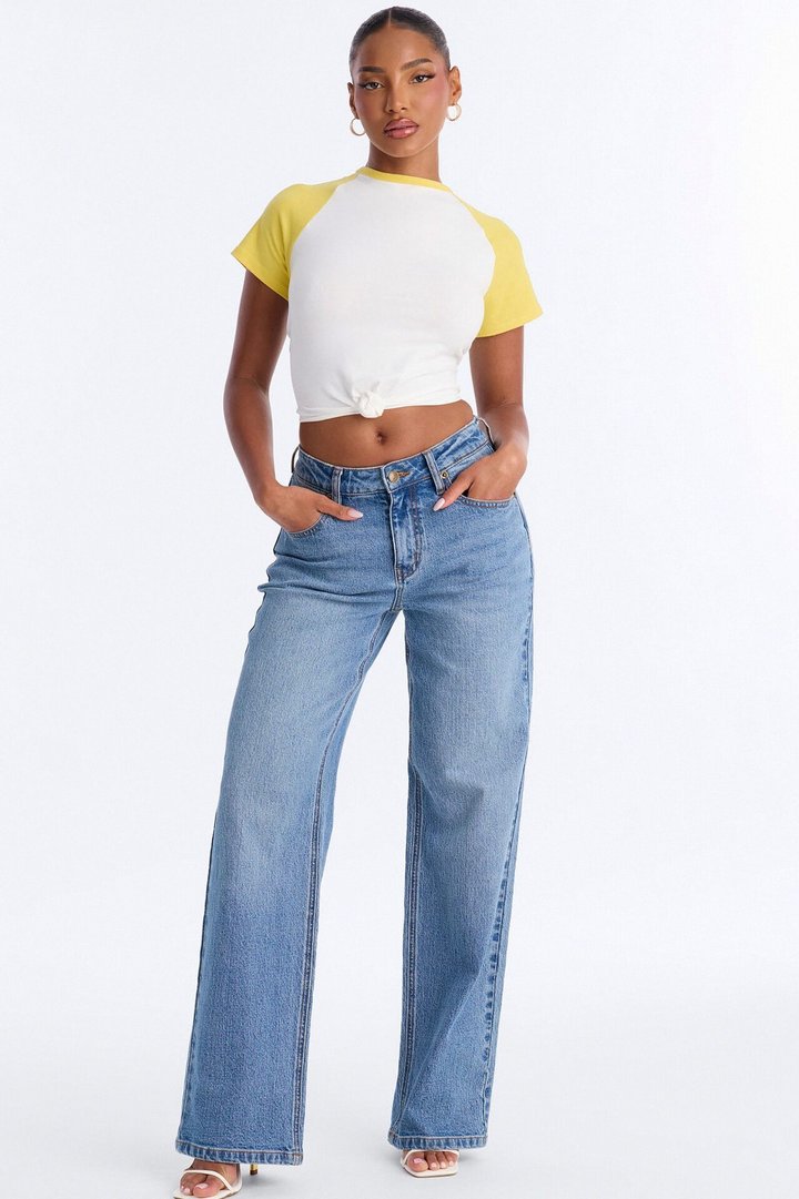 Third Base Knot Short Sleeve Top - Yellow/combo