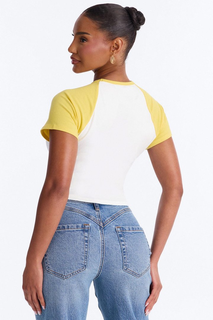 Third Base Knot Short Sleeve Top - Yellow/combo
