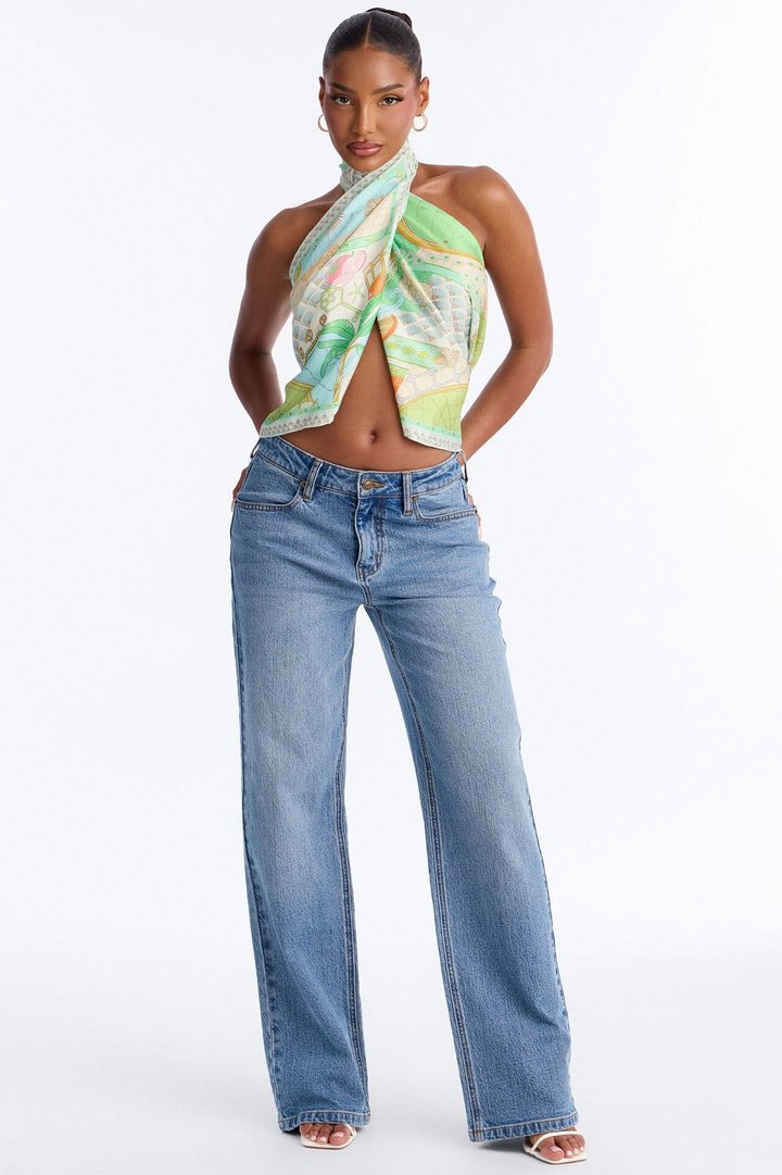 Muse With A View Mock Neck Satin Scarf Top - Multi Color