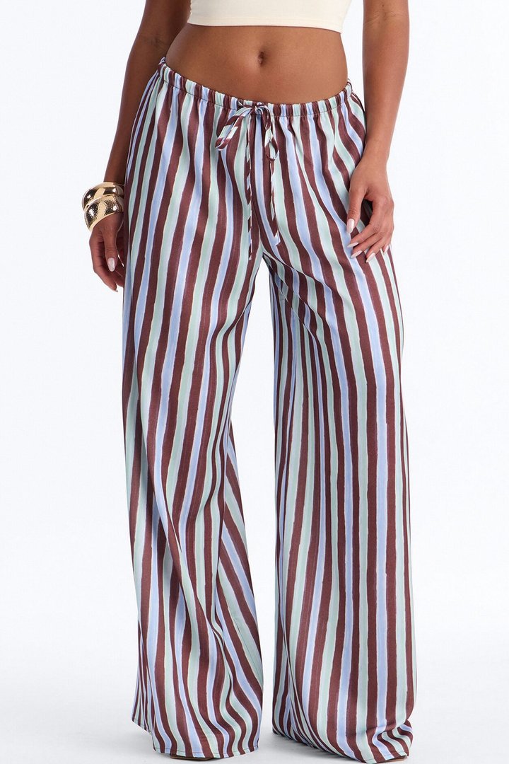 Vienna Mid Rise Satin Wide Leg Pant - Blue/combo