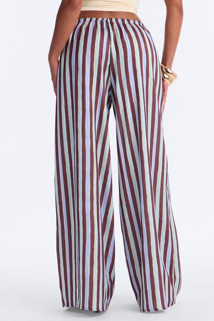 Vienna Mid Rise Satin Wide Leg Pant - Blue/combo