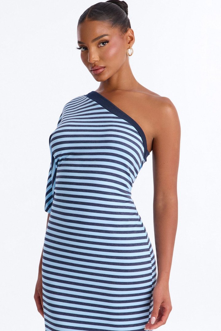 Dream State One Shoulder Maxi Dress - Blue/combo