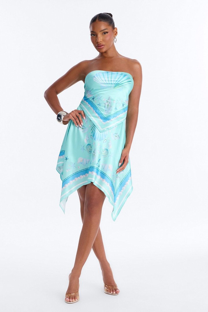 Soleil Strapless Satin Mini Dress - Mint/combo