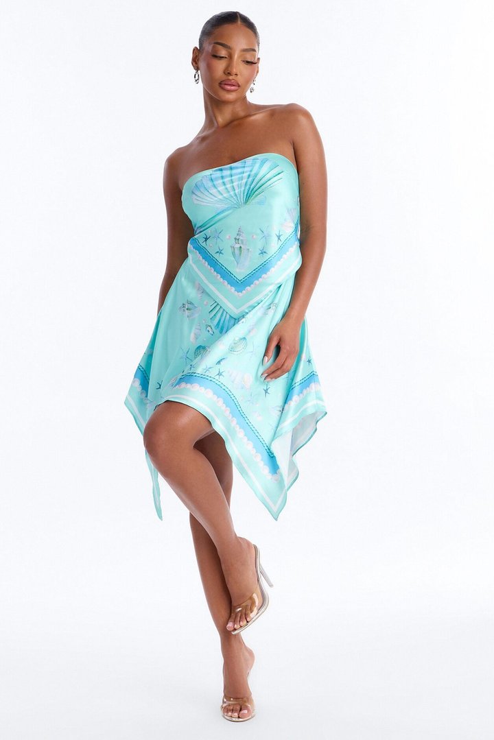 Soleil Strapless Satin Mini Dress - Mint/combo