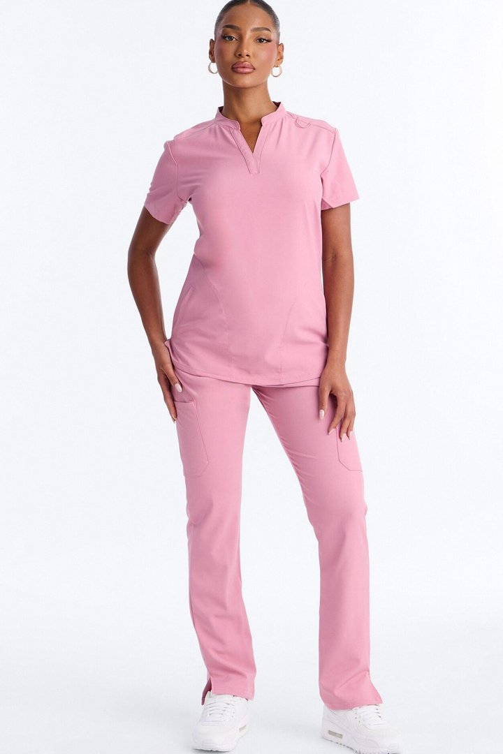 It's Go Time Collared Open Leg Uniform Scrub Set - Mauve