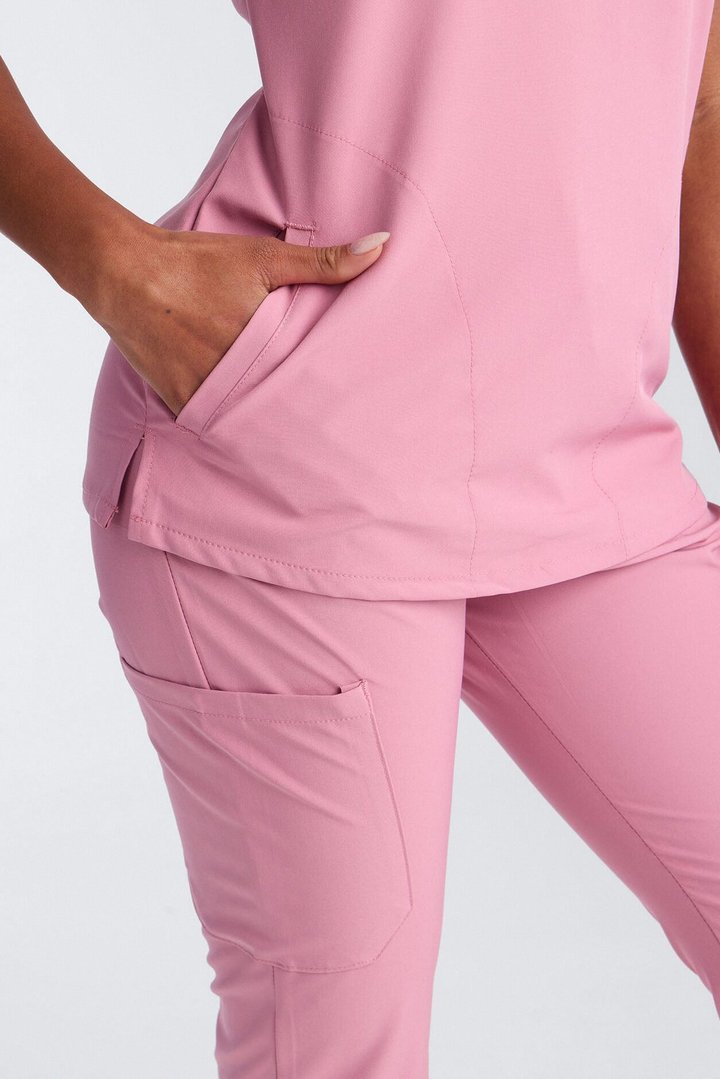 It's Go Time Collared Open Leg Uniform Scrub Set - Mauve