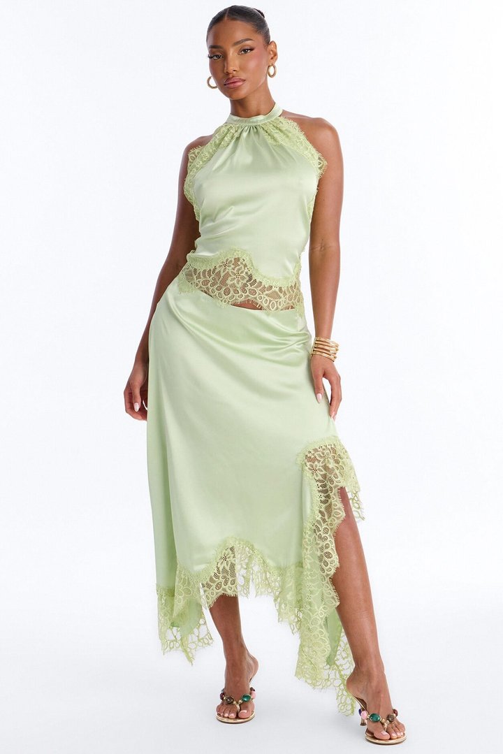 Monroe Satin Lace Skirt Set - Sage