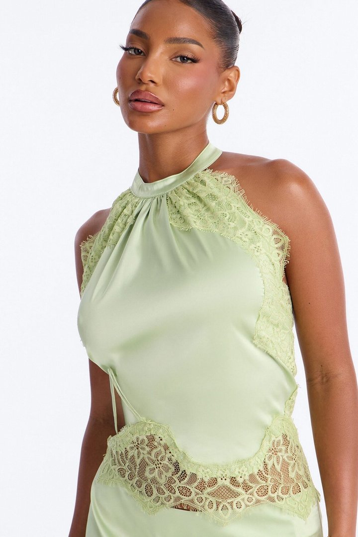 Monroe Satin Lace Skirt Set - Sage