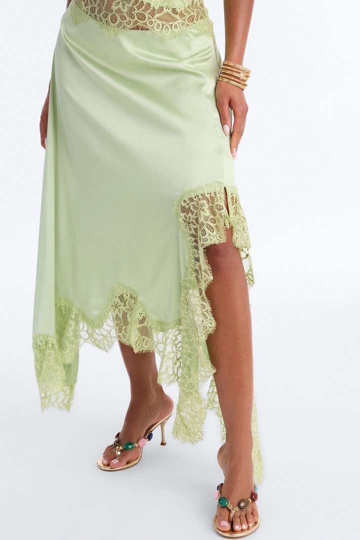 Monroe Satin Lace Skirt Set - Sage