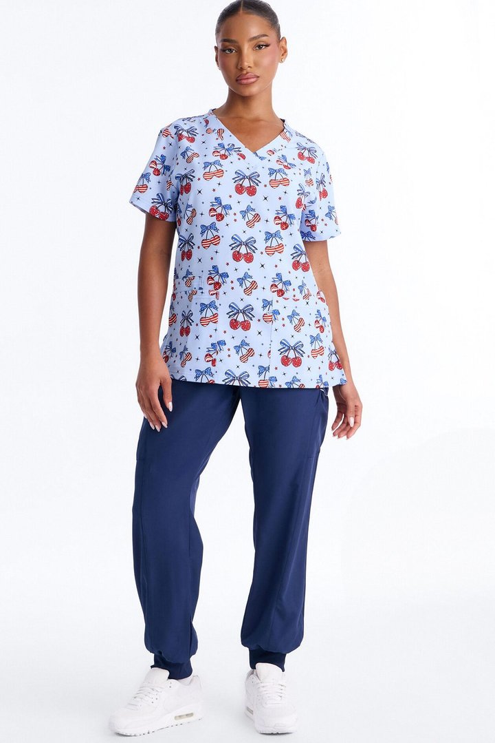 Sweet Cherry Pie Scrub Top - Blue/combo