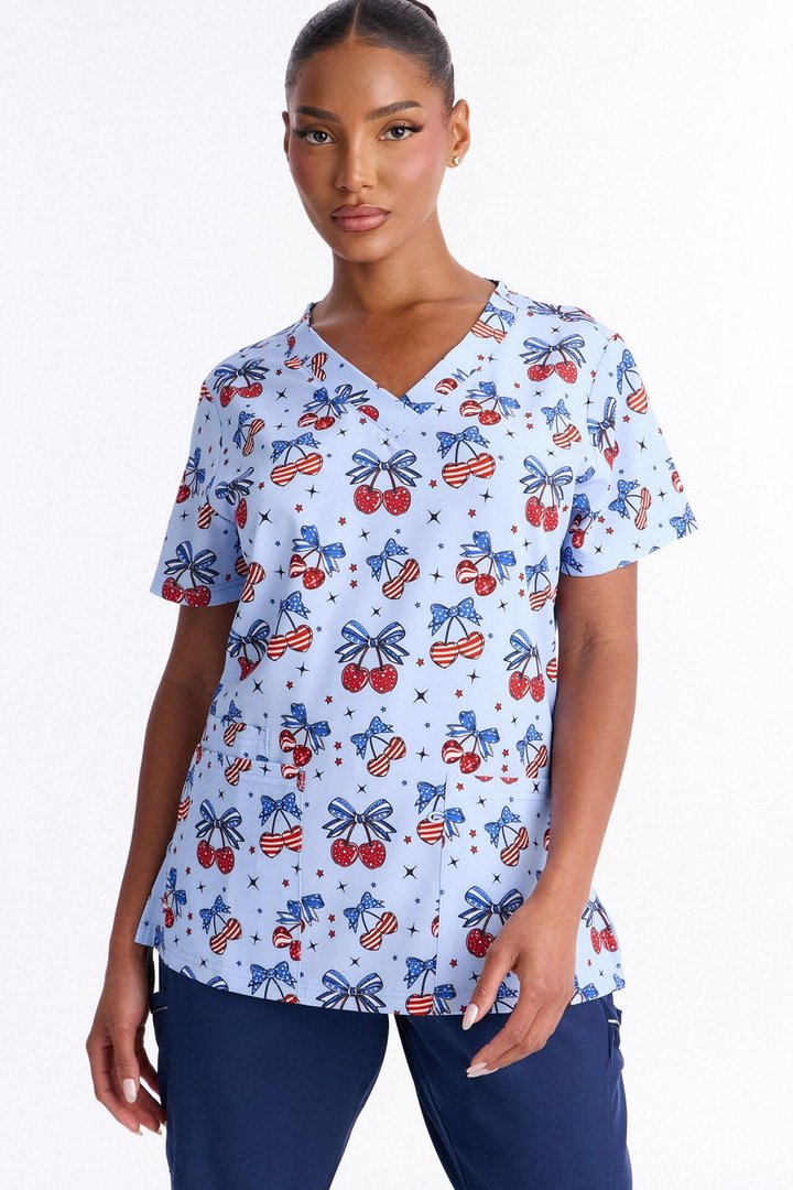 Sweet Cherry Pie Scrub Top - Blue/combo