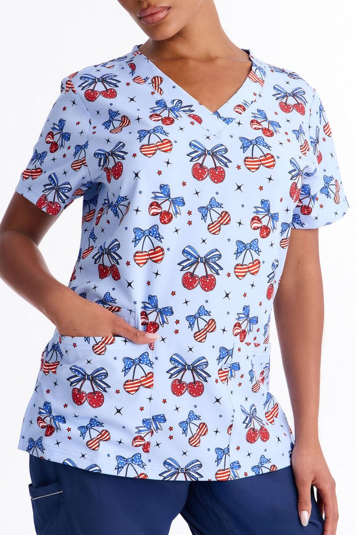Sweet Cherry Pie Scrub Top - Blue/combo