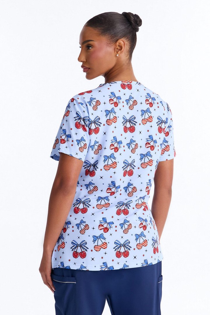 Sweet Cherry Pie Scrub Top - Blue/combo