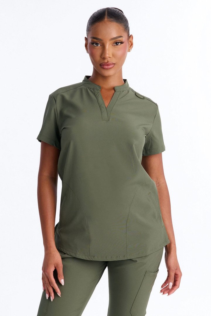 It's Go Time Collared Open Leg Uniform Scrub Set - Olive