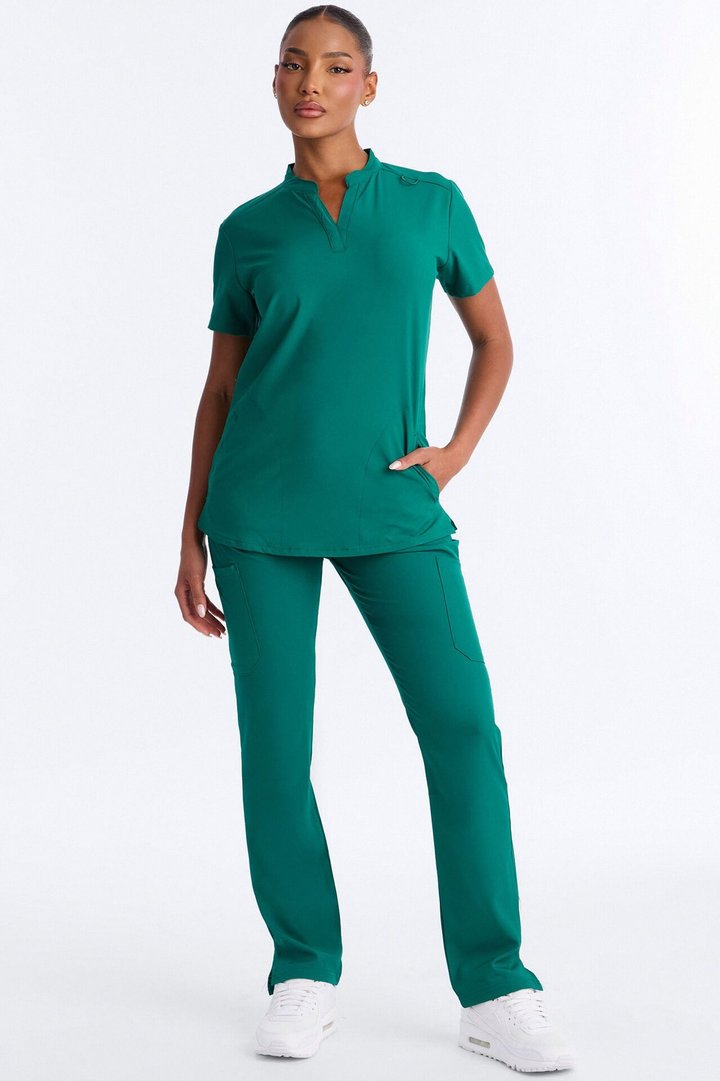 It's Go Time Collared Open Leg Uniform Scrub Set - Hunter