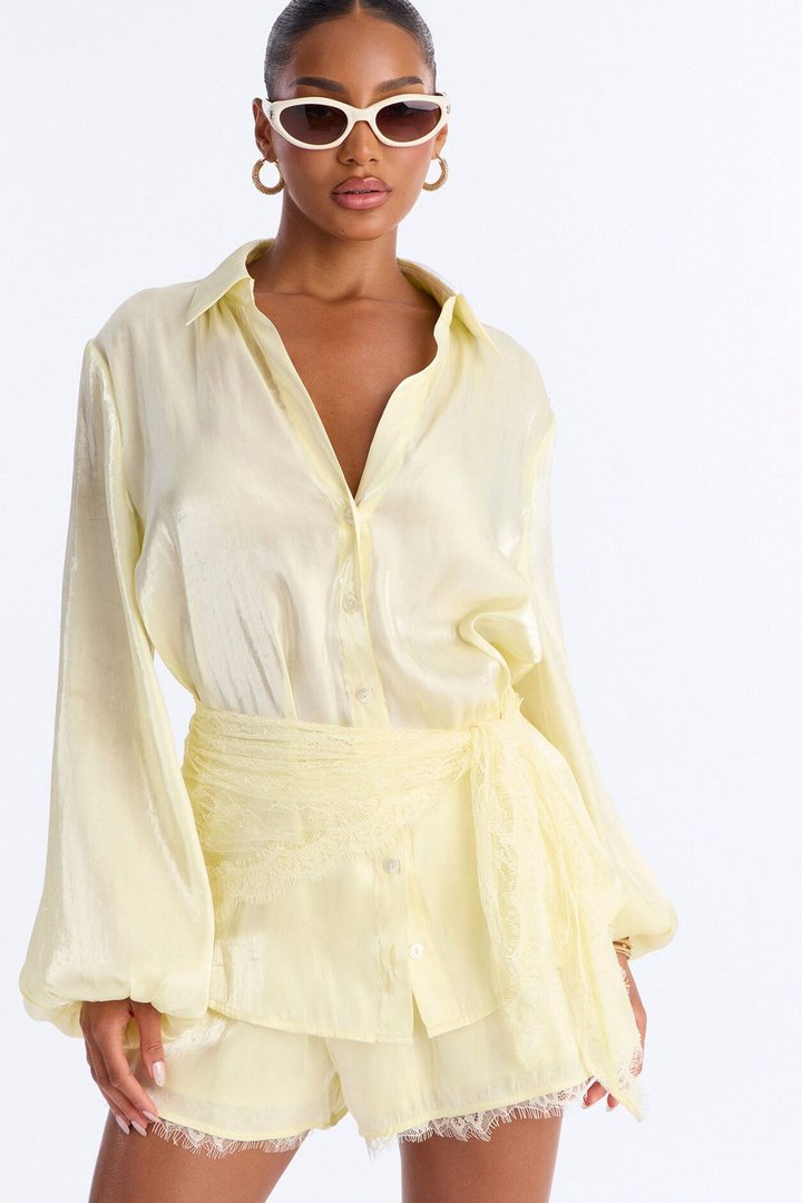 Morgan Organza Lace 3 Piece Short Set - Yellow