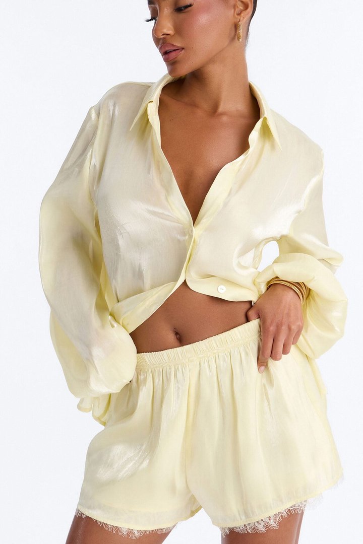 Morgan Organza Lace 3 Piece Short Set - Yellow