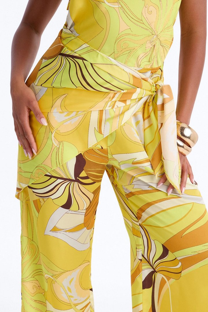 Celia 2 Piece Satin Waist Scarf Jumpsuit - Yellow