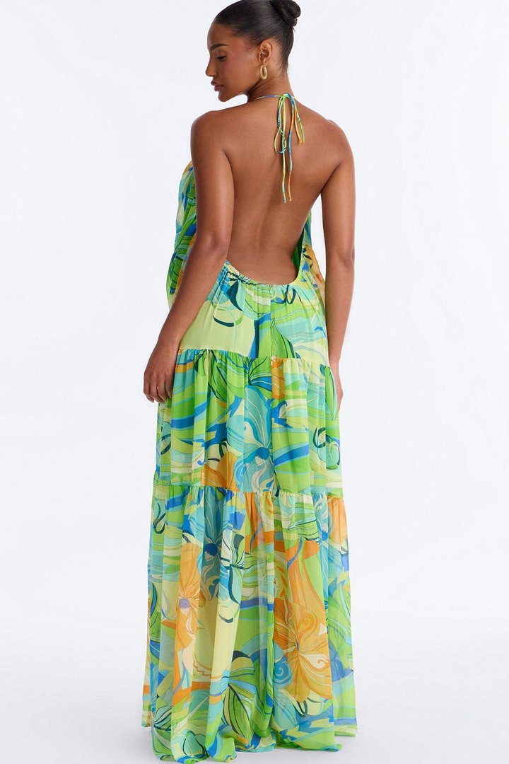 She's Expensive Chiffon Maxi Dress - Green/combo