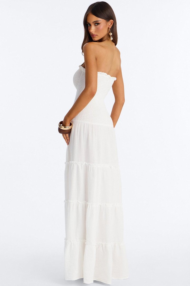 Kellie Smocked Drop Waist Maxi Dress - White