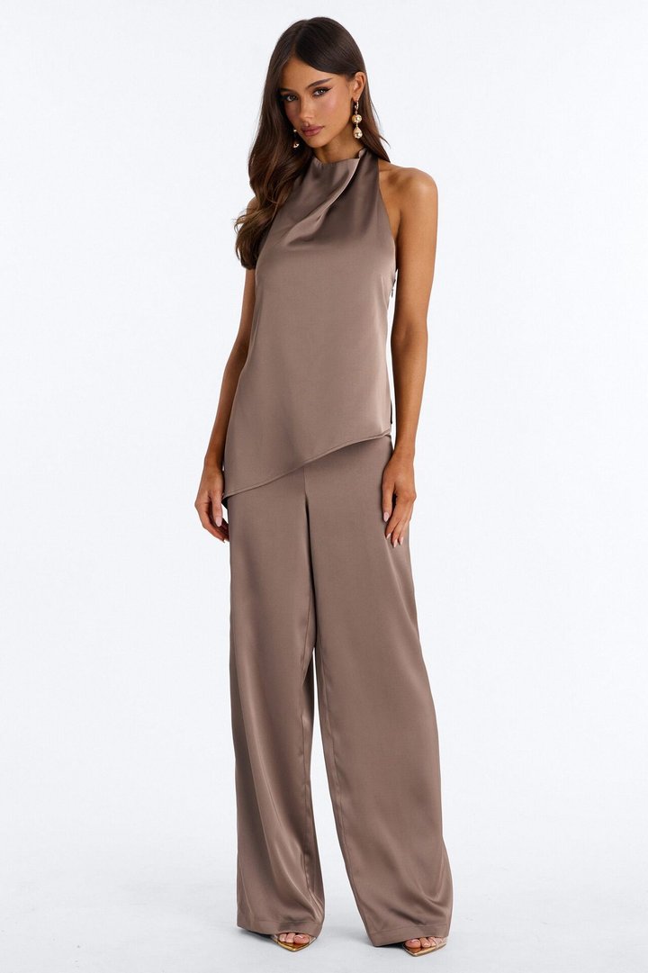 Joana Satin Draped Jumpsuit - Mocha