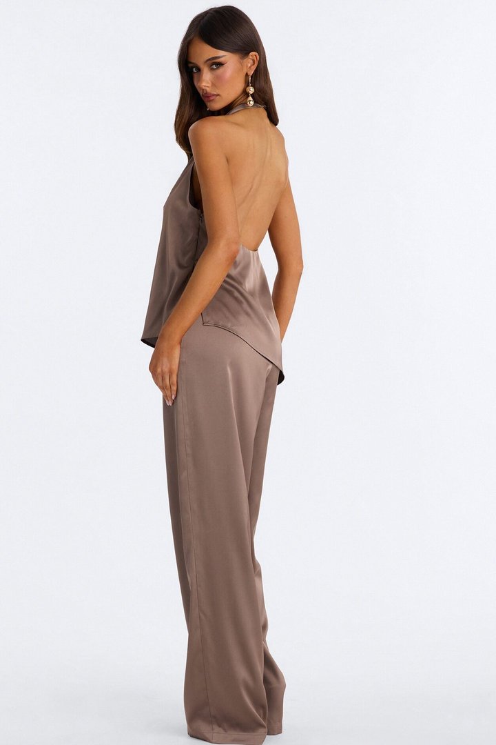 Joana Satin Draped Jumpsuit - Mocha