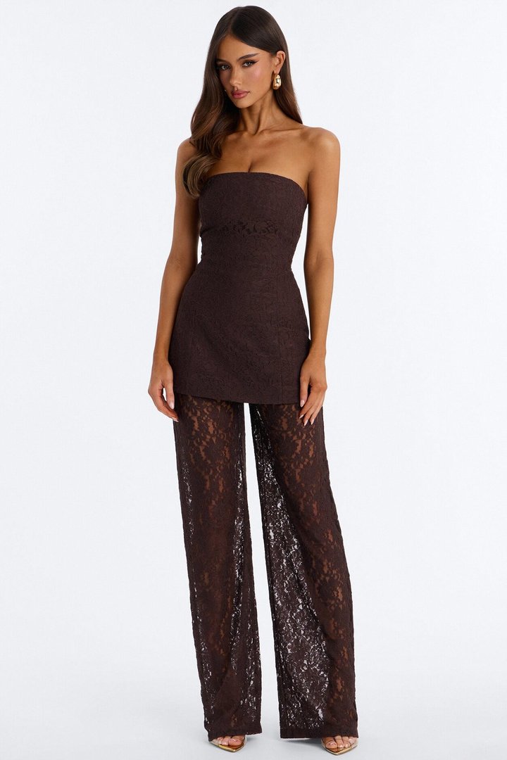 Stella Lace Strapless Jumpsuit - Chocolate