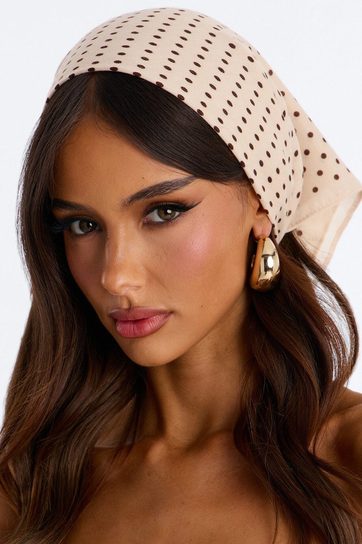 Kaitlyn Polka Dot Head Scarf - Taupe