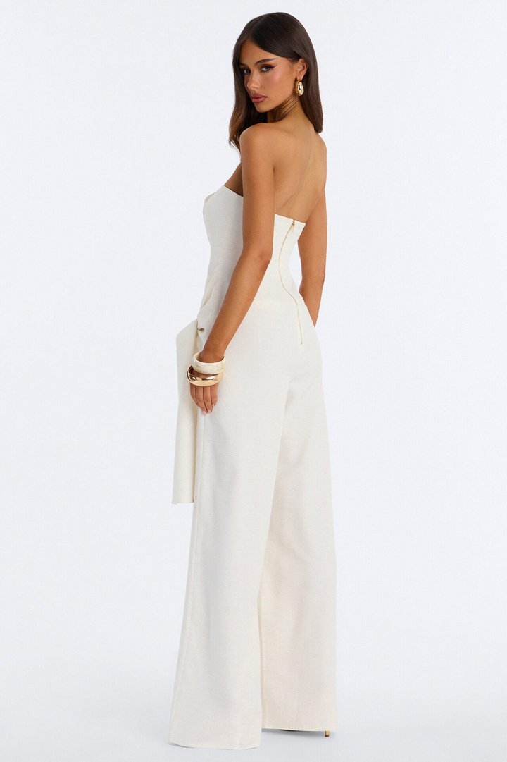 Cyynthia Draped Strapless Jumpsuit - Oatmeal