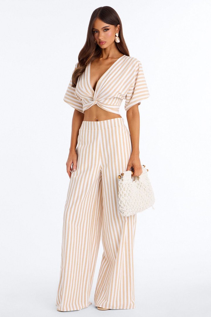 Nantucket Stripe Pant Set - Taupe